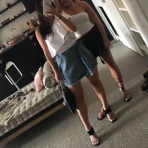 Denim Skirt with Side Ruffle